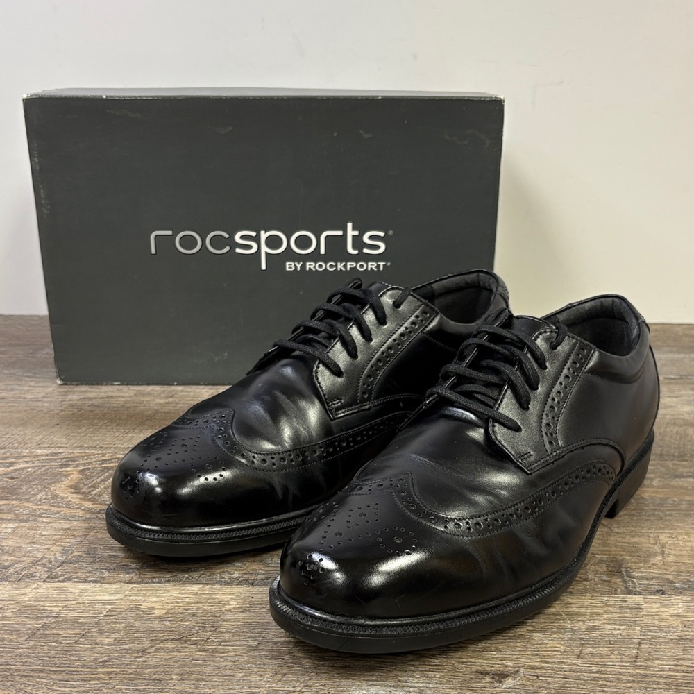 ⚫ Rocsports by Rockport “Hinckley” Black Leather Wingtip Oxford – Men’s 9